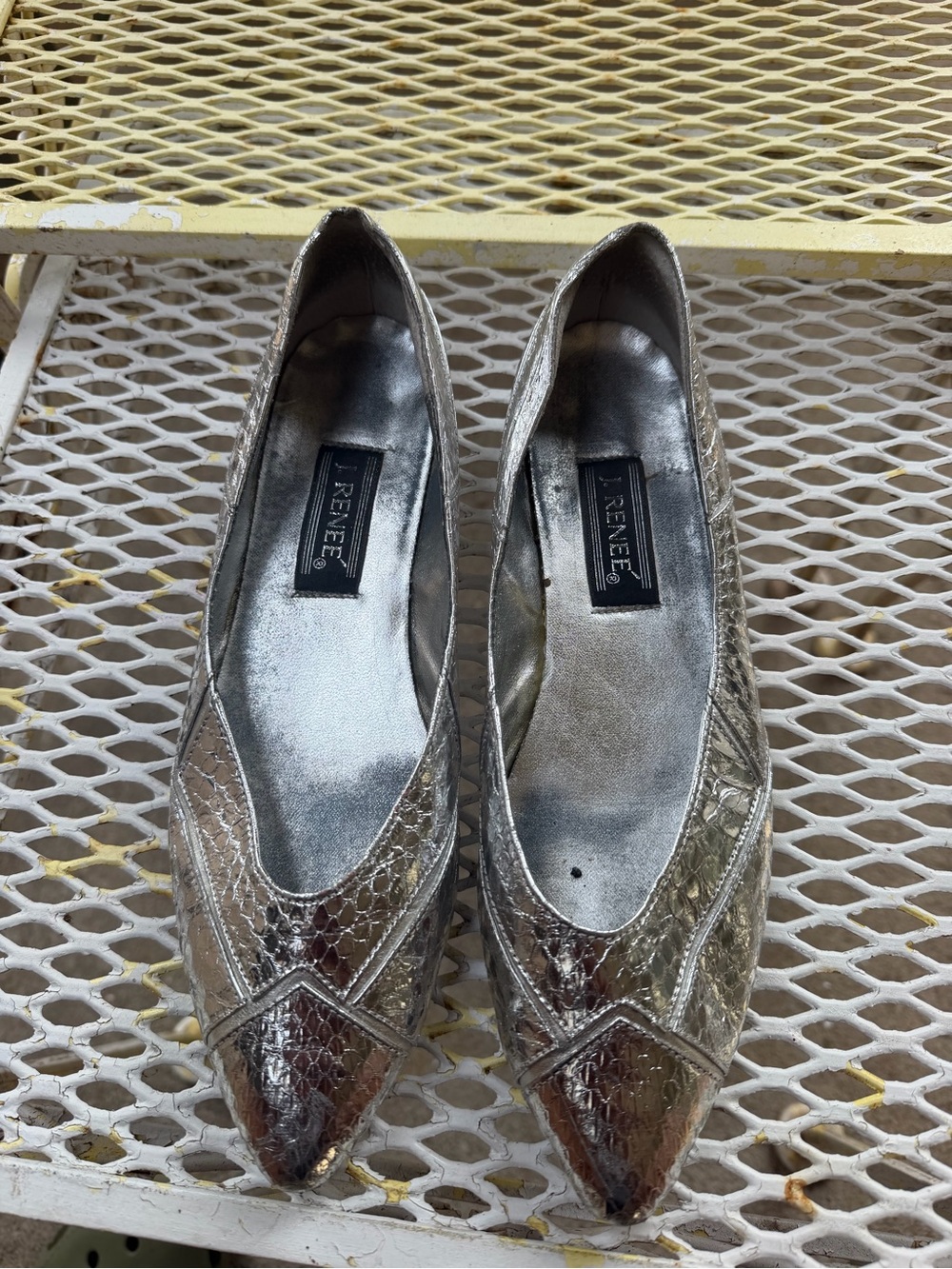 J.Renee Silver Pointed Toe Snakeskin-Texture Flats
